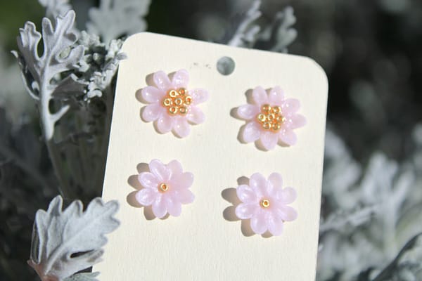 2er Set Blüten Ohrstecker Rosa – Handgemachte Blumen Ohrringe aus Edelstahl & Polymer Clay | Kirschblüten Schmuck