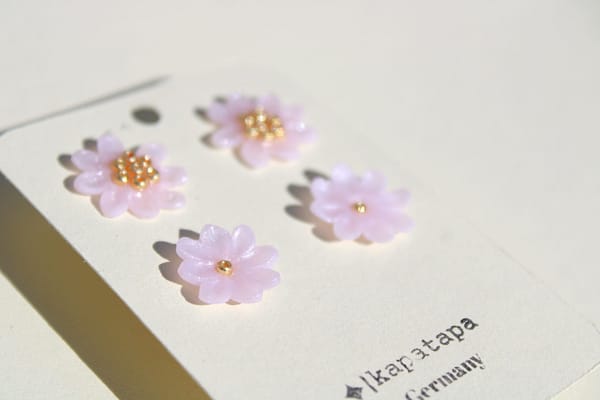 2er Set Blüten Ohrstecker Rosa – Handgemachte Blumen Ohrringe aus Edelstahl & Polymer Clay | Kirschblüten Schmuck