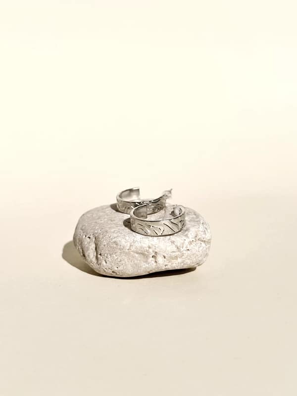 Engraved Ribbon Hoops Silver