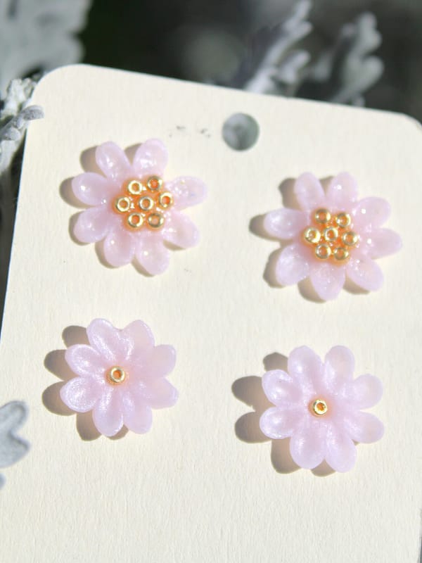 2er Set Blüten Ohrstecker Rosa – Handgemachte Blumen Ohrringe aus Edelstahl & Polymer Clay | Kirschblüten Schmuck
